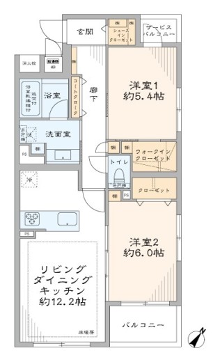 間取り図　2LDK+WIC　59.37㎡(間取)